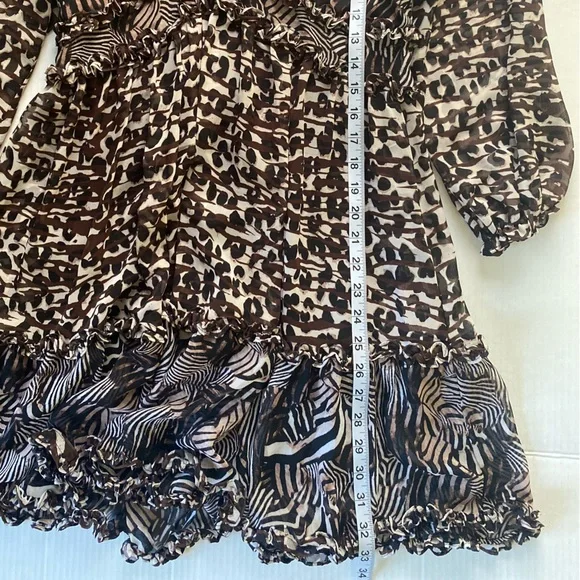 Betsey Johnson Flowy Animial Print Ruffle Babydoll Dress Size 8 - Picture 8 of 13
